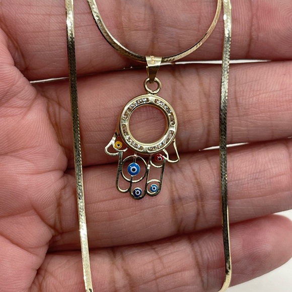 Jewelry - 10K Gold Hamsa Herringbone Necklace